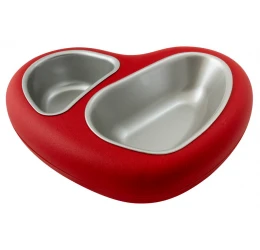 Πιάτο Σκύλου και Γάτας Διπλό Πλαστικό Georplast Mon Amour 32x25,5x7hcm 750ml Κόκκινο