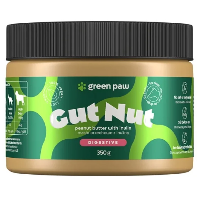 Green Paw Gut Nut Φυστικοβούτυρο για την Υποστήριξη της Πέψης 350g Σκύλοι