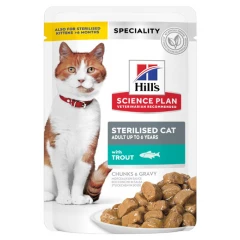 Hill’s Science Plan Sterilized Cat Young Adult Υγρή Τροφή Γάτας με Πέστροφα 85gr (Φακελάκι) 2+1 Δώρο