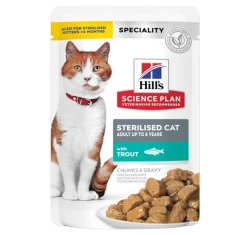 Hill’s Science Plan Sterilized Cat Young Adult Υγρή Τροφή Γάτας με Πέστροφα 85gr (Φακελάκι) 2+1 Δώρο
