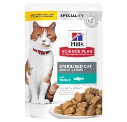 Hill’s Science Plan Sterilized Cat Young Adult Υγρή Τροφή Γάτας με Πέστροφα 85gr (Φακελάκι) 2+1 Δώρο