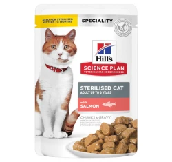 Hill’s Science Plan Sterilized Cat Young Adult Υγρή Τροφή Γάτας με Σολομό 85gr (Φακελάκι) 2+1 Δώρο