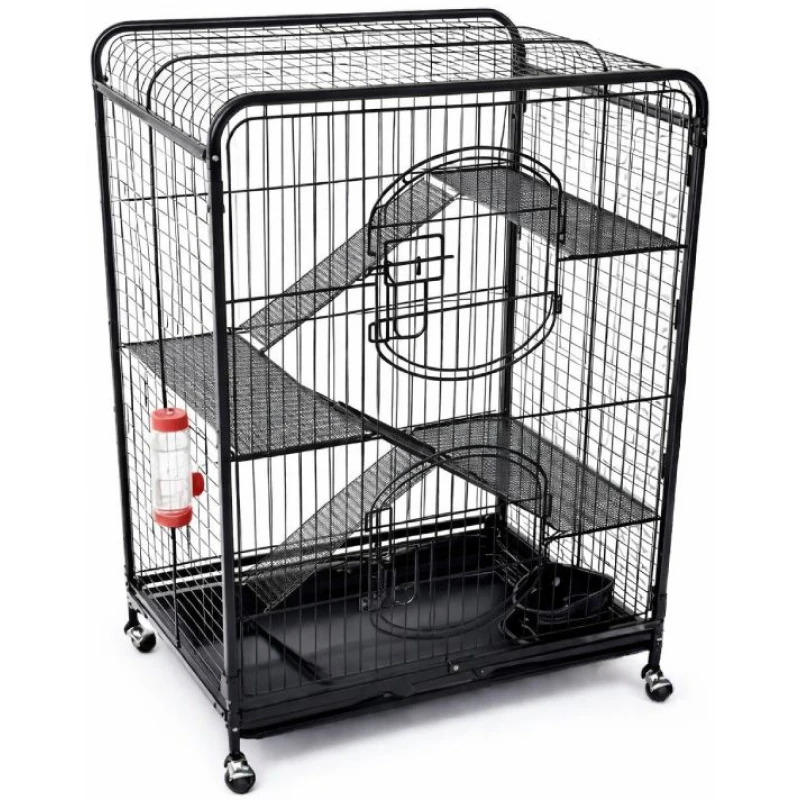 Κλουβί για Τρωκτικά Πολλαπλών Επιπέδων 64x43.5x92.5cm Μαύρο Μικρά Ζώα - Κουνέλια