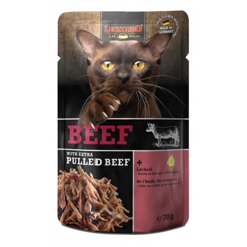 Υγρή Τροφή Γάτας Leonardo Beef & Extra Pulled Beef Φακελάκι 70gr ΓΑΤΕΣ