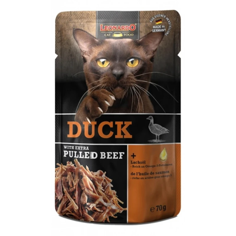 Υγρή Τροφή Γάτας Leonardo Duck & Extra Pulled Beef Φακελάκι 70gr ΓΑΤΕΣ