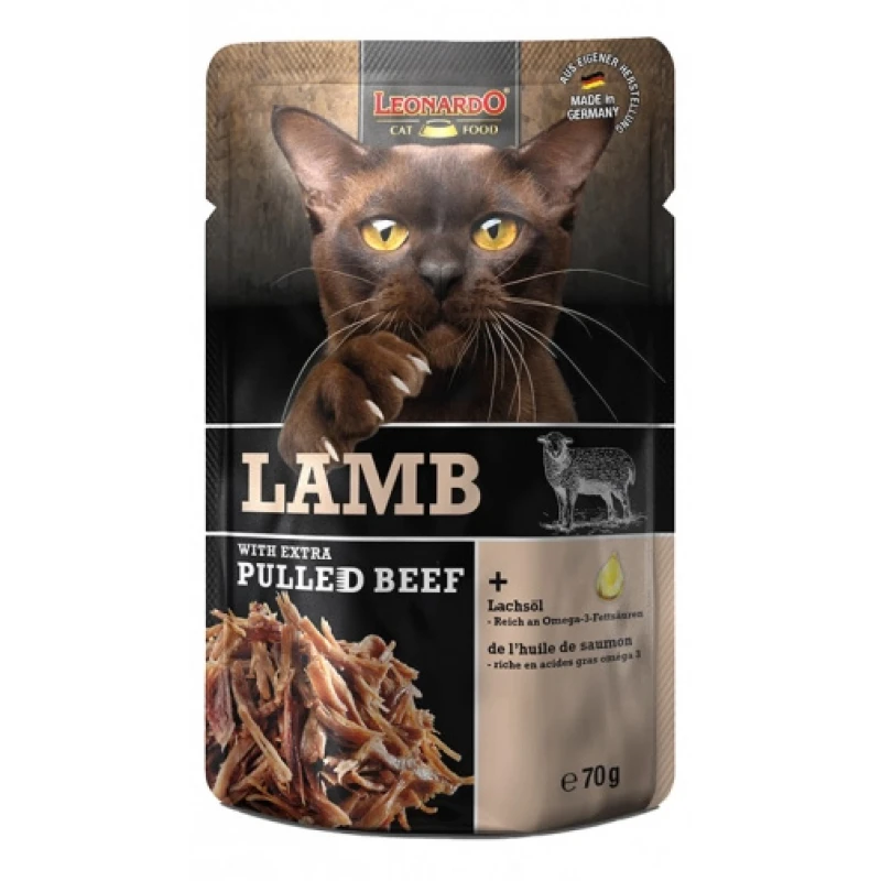 Υγρή Τροφή Γάτας Leonardo Lamb & Extra Pulled Beef Φακελάκι 70gr ΓΑΤΕΣ