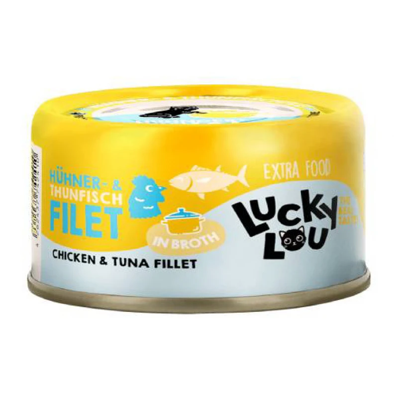 Lucky Lou ExtraFood Φιλέτο Κοτόπουλου & Τόνου (σε Ζωμό) Κονσέρβα 70gr Γάτες
