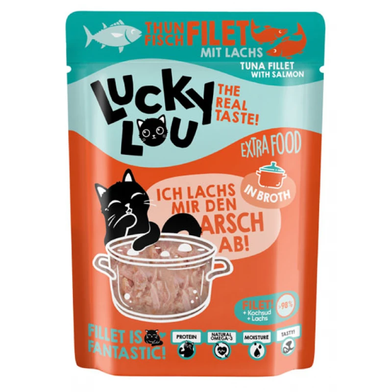Lucky Lou ExtraFood Φιλέτο Τόνου & Σολομός σε Ζωμό 70gr Γάτες Lucky Lou ExtraFood Φιλέτο Τόνου & Σολομός σε Ζωμό 70gr Γάτες