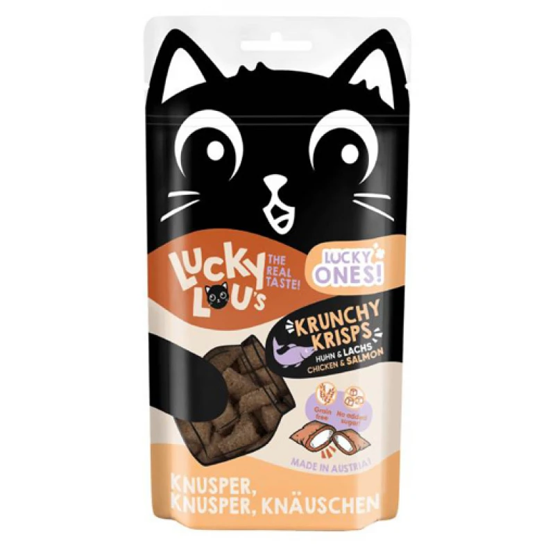 Lucky Lou Λιχουδιά Γάτας Lucky Ones Krunchy Krisps Κοτόπουλο & Σολομός 60gr Γάτες
