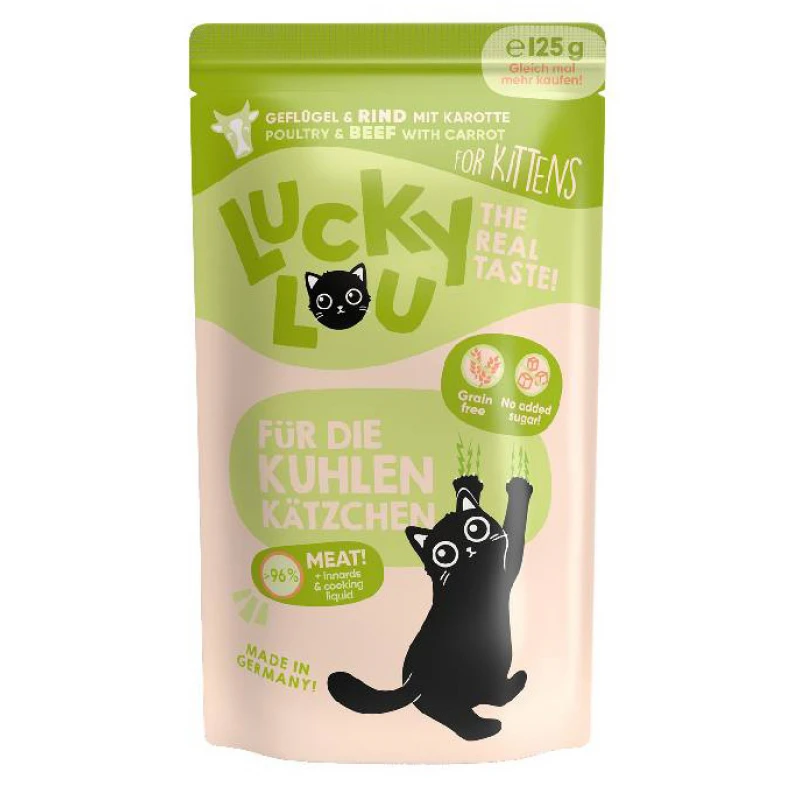 Lucky Lou LifeStage Kitten Πουλερικά & Βοδινό (με Καρότο) 125gr Γάτες