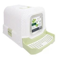 Κλειστή Λεκάνη - Τουαλέτα Γάτας M-Pets Eco Rattan 69x42x41cm Λευκό - Πράσινο