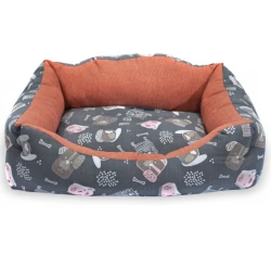 Κρεβάτι Σκύλου και Γάτας Madpet Deluxe Γκρι με Σκυλάκια 55x43x17cm