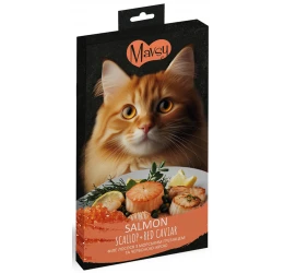 Λιχουδιά Γάτας Mavsy Creamy Superfood Salmon with Scallop and Red Caviar 5 x 15gr
