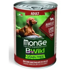 Κονσέρβα Σκύλου Monge Adult Bwild Grain free Κομματάκια σε Σάλτσα 400gr με Αρνί