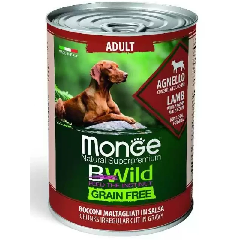 Κονσέρβα Σκύλου Monge Adult Bwild Grain free Κομματάκια σε Σάλτσα 400gr με Αρνί ΣΚΥΛΟΙ