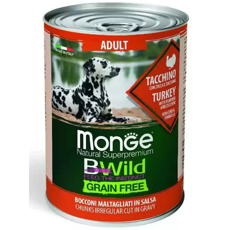 Κονσέρβα Σκύλου Monge Adult Bwild Grain free Κομματάκια σε Σάλτσα 400gr με Γαλοπούλα ΣΚΥΛΟΙ