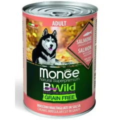 Κονσέρβα Σκύλου Monge Adult Bwild Grain free Κομματάκια σε Σάλτσα 400gr με Σολομό