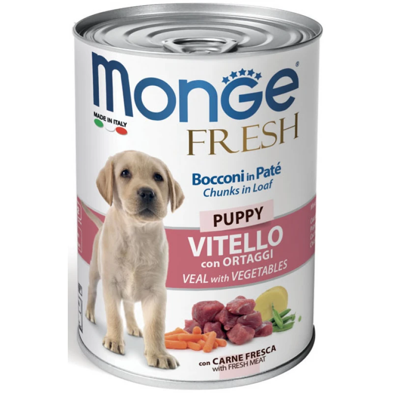 Υγρή Τροφή - Κονσέρβα Σκύλου Monge Fresh Puppy Κομματάκια σε Πατέ 400gr με Μοσχάρι και Λαχανικά  ΣΚΥΛΟΙ