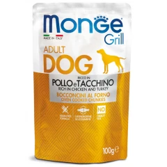 Υγρή Τροφή - Pouch Σκύλου Monge Grill 100gr με Κοτόπουλο και Γαλοπούλα