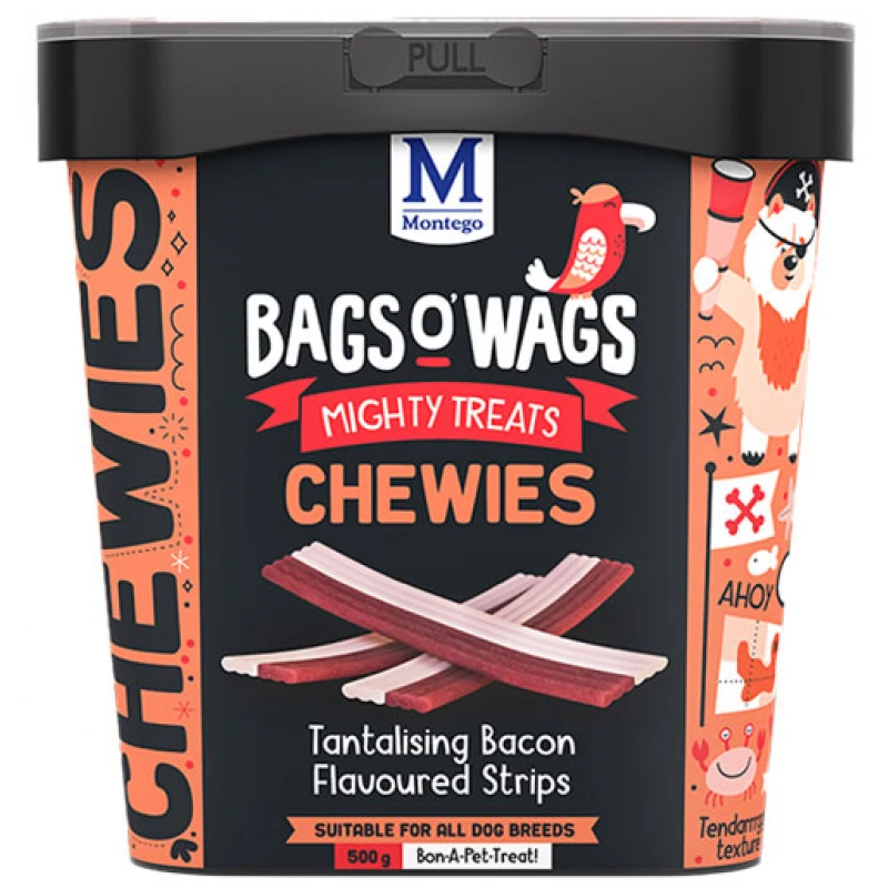 Λιχουδιές Bags O' Wags Chewies Bacon Strips 500g Σκύλοι