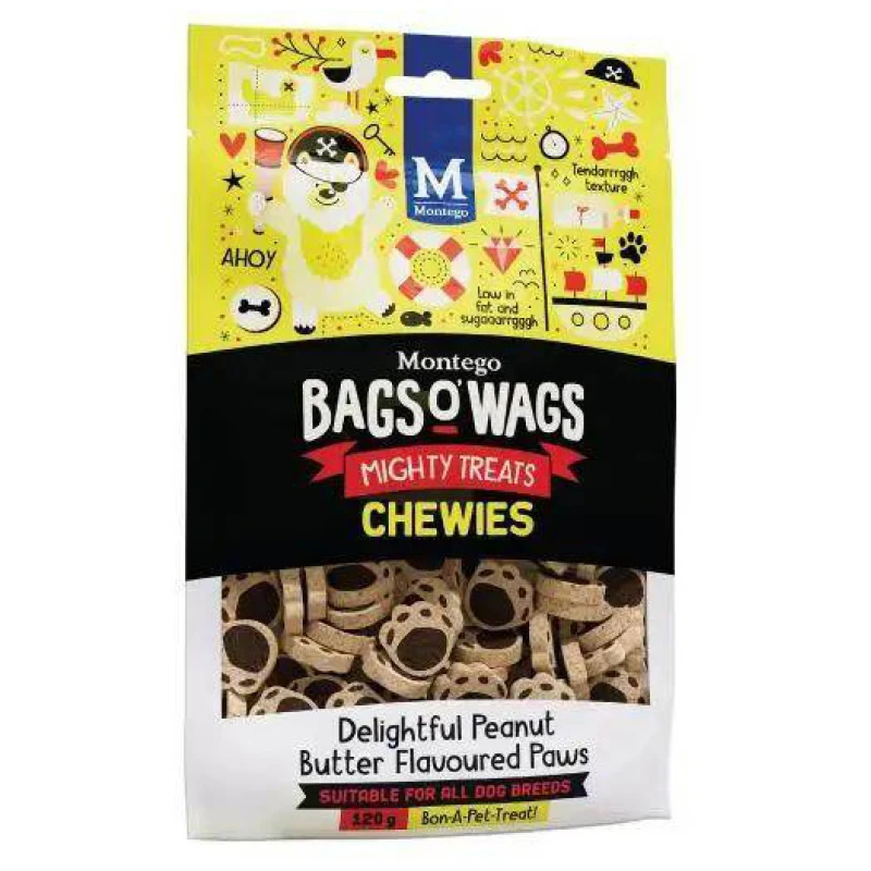 Λιχουδιές Bags O' Wags Chewies Peanut Butter Paws 120g Σκύλοι