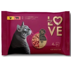 My Love Cat Multipack (2x Κοτόπουλο και 2x Βοδινό) σε σάλτσα 4x85gr  My Love Cat Multipack (2x Κοτόπουλο και 2x Βοδινό) σε σάλτσα 4x85gr