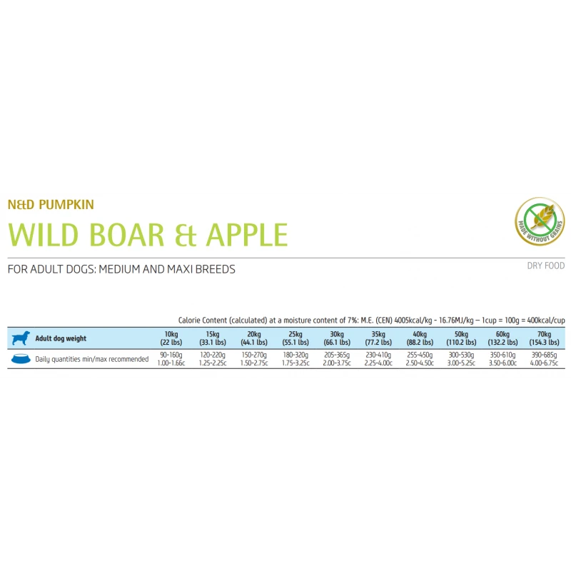 N & D GRAIN FREE PUMPKIN BOAR AND APPLE ADULT MEDIUM & MAXI 2,5KG ΞΗΡΑ ΤΡΟΦΗ ΣΚΥΛΟΥ