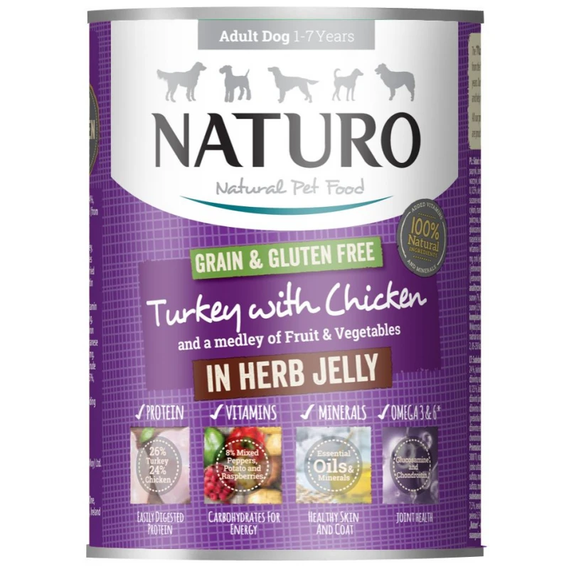 Κονσέρβα Σκύλου Naturo Dog Adult Grain Free Γαλοπούλα, Κοτόπουλο, Φρούτα και Λαχανικά 390gr ΣΚΥΛΟΙ