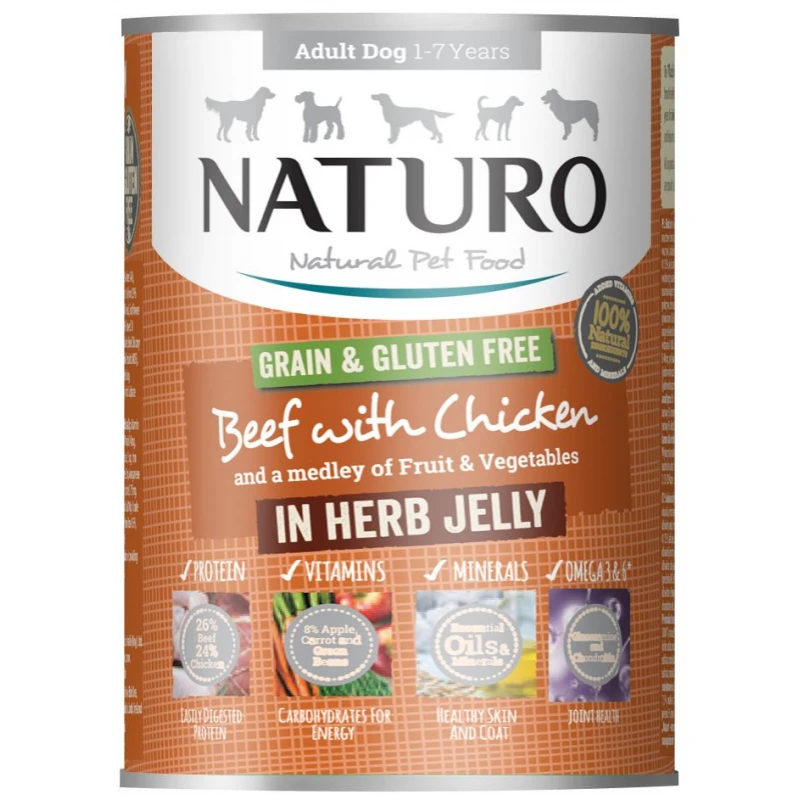 Κονσέρβα Σκύλου Naturo Dog Adult Grain Free Μοσχάρι, Κοτόπουλο, Φρούτα και Λαχανικά 390gr ΣΚΥΛΟΙ