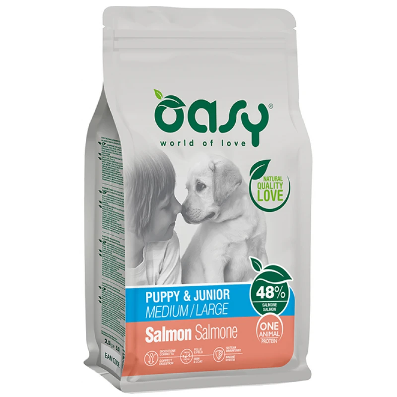 Oasy Dry Dog One Animal Protein Puppy & Junior Medium-Large Salmon 12kg ΣΚΥΛΟΙ