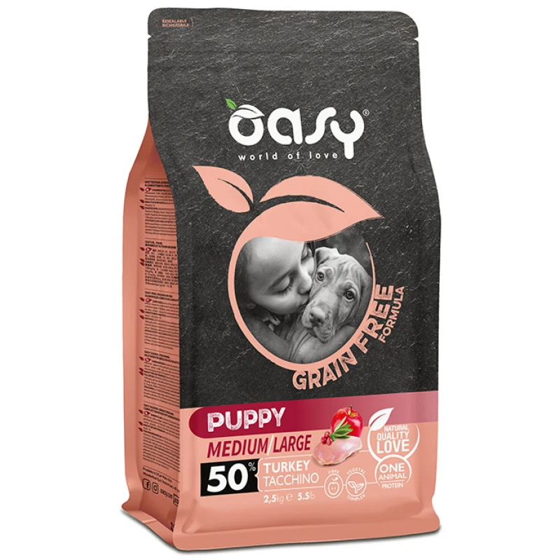 Oasy Dry Dog Grain Free Puppy Medium-Large Turkey 2,5kg ΣΚΥΛΟΙ