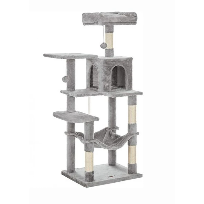 Γατόδεντρο - Ονυχοδρόμιο Cat Condo Hammock and Pompoms Light Grey 55x45x143cm ΓΑΤΕΣ