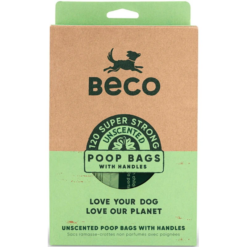Ανακυκλωμένα Σακουλάκια Περιττωμάτων Beco (8x15τμχ) Χωρίς Άρωμα με Χερούλια Σκύλοι