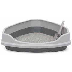 Ανοιχτή Λεκάνη, Τουαλέτα Γάτας Γωνιακή Meow Corner 58x45x21cm Γκρι