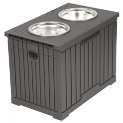 Δοχειο Αποθηκευση Τροφης & Βαση Ταίσματος με 2 Μπωλ (Σκουρο Καφε) 