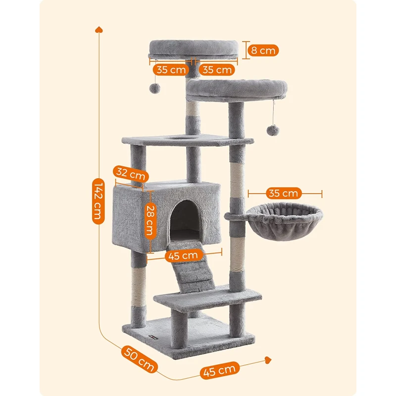 Γατόδεντρο - Ονυχοδρόμιο Activity Center Plus 50x45x142cm Light Grey ΓΑΤΕΣ