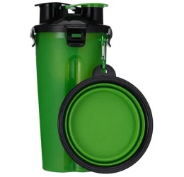 Παγούρι & Πτυσσόμενο Πιάτο για Σκύλους & Γάτες Denik Pets Water Bottle Πράσινο 350ml