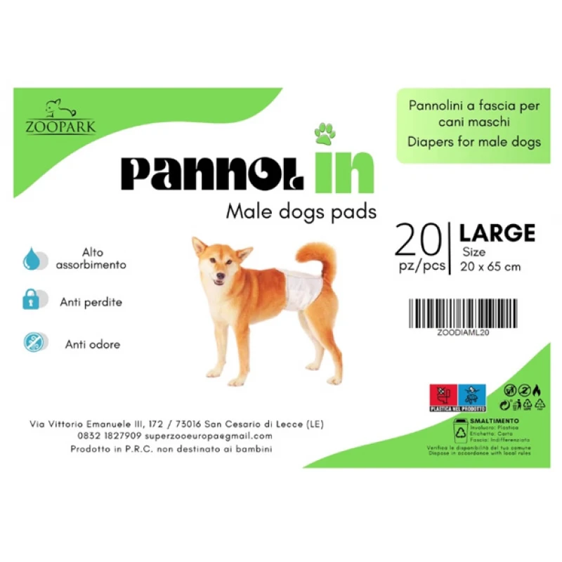 Πάνες Βρακάκια για Αρσενικούς Σκύλους Zoopark Large (20 x 65cm) 20τμχ Σκύλοι