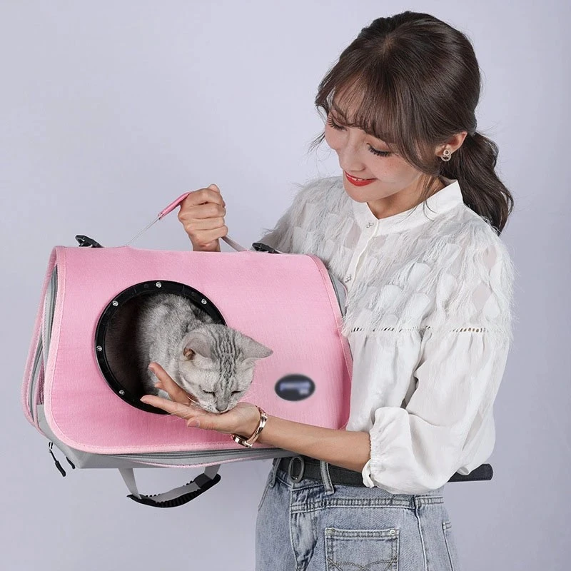 Τσάντα Ώμου Μεταφοράς Γάτας Denik Pets με Θόλο Ροζ 41x20x27cm ΣΚΥΛΟΙ