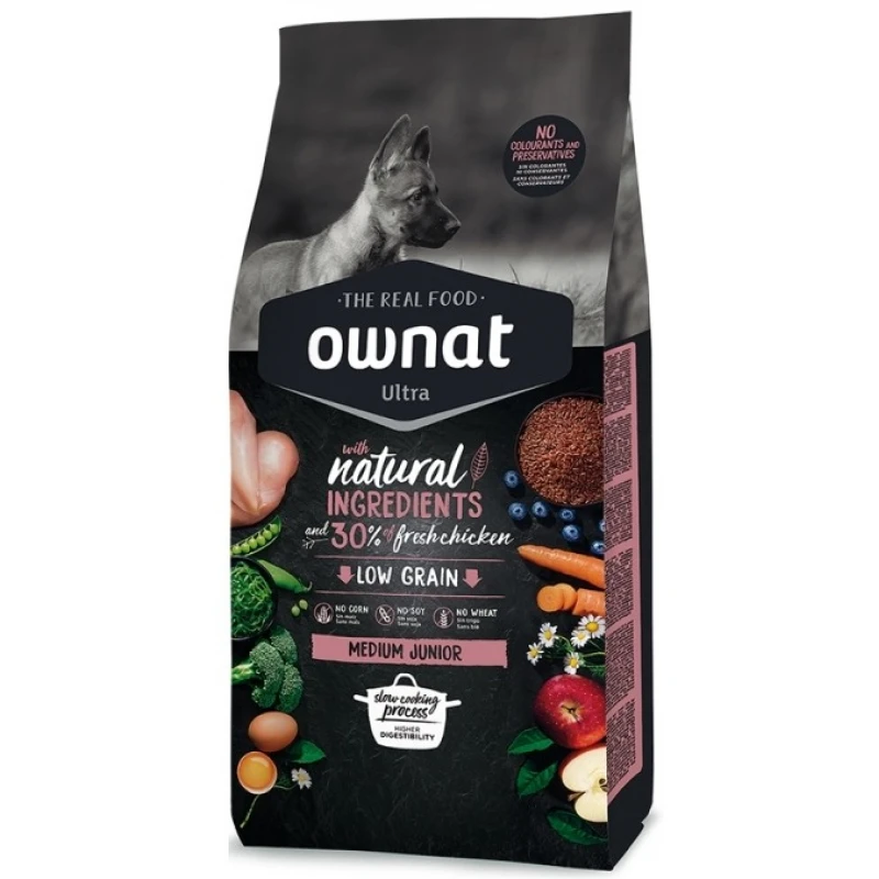 Ownat Ultra Low Grain Medium Junior 14kg (12kg + 2kg Δώρο) ΞΗΡΑ ΤΡΟΦΗ ΣΚΥΛΟΥ