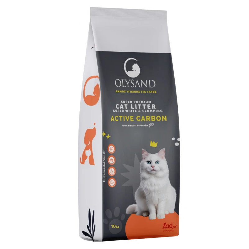 Άμμος Γάτας Olysand Από Λευκό Μπετονίτη 10L (8,5kg) με Ενεργό Άνθρακα Γάτες