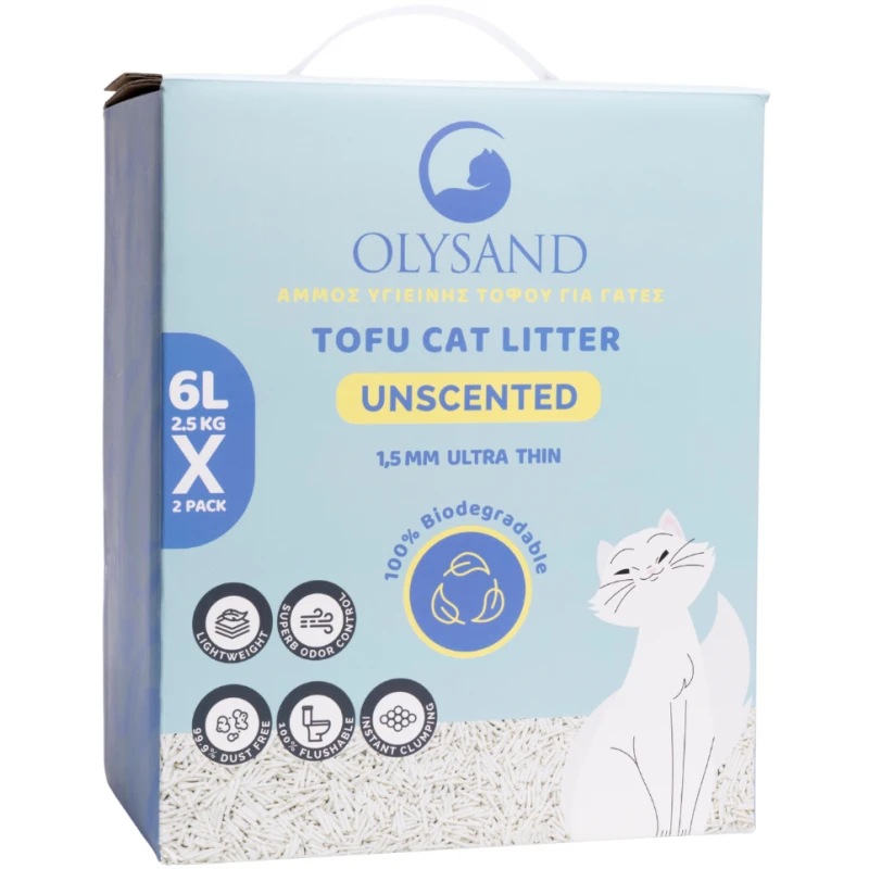 Άμμος - Πέλλετ Γάτας Olysand Tofu Clumping Φυσική 12lt (2x6lt) Γάτες