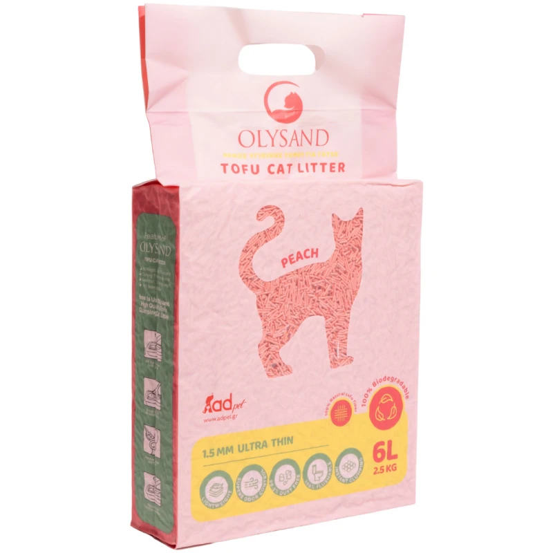 Άμμος - Πέλλετ Γάτας Olysand Tofu Clumping Peach 12lt (2x6lt) Γάτες