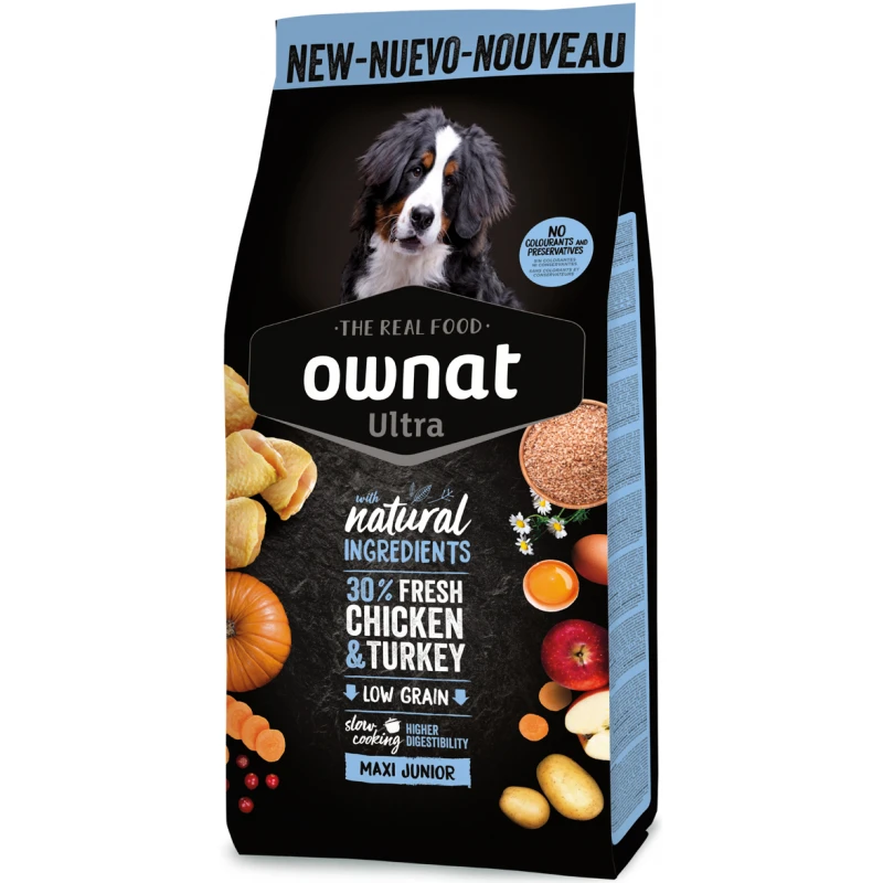 Ownat Ultra Low Grain Maxi Junior Κοτόπουλο & Γαλοπούλα 3kg + Δώρο Σκίαστρο Αυτοκινήτου Σκύλοι