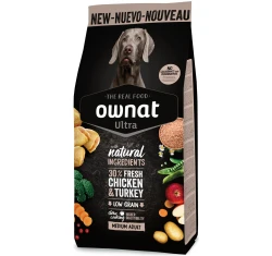 Ownat Ultra Low Grain Medium Adult Κοτόπουλο & Γαλοπούλα 12kg + Δώρο Θερμός