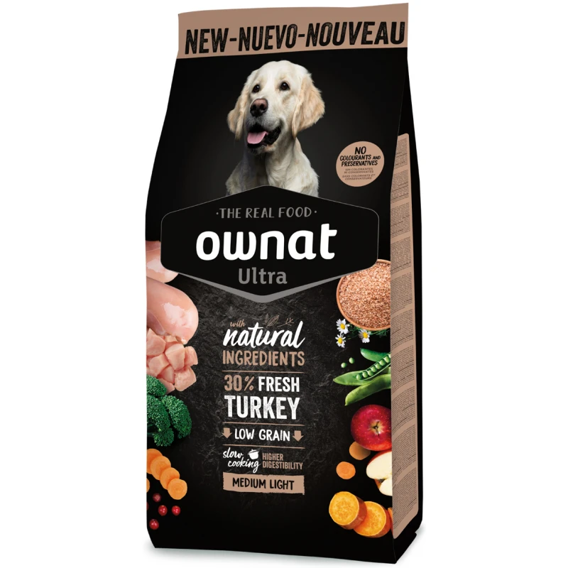Ownat Ultra Low Grain Medium Adult Light Γαλοπούλα 12kg Σκύλοι