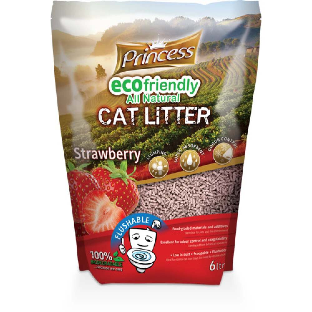 Άμμος Πέλλετ Για Γάτες Princess Eco Strawberry 6lt (Βιοδιασπώμενο