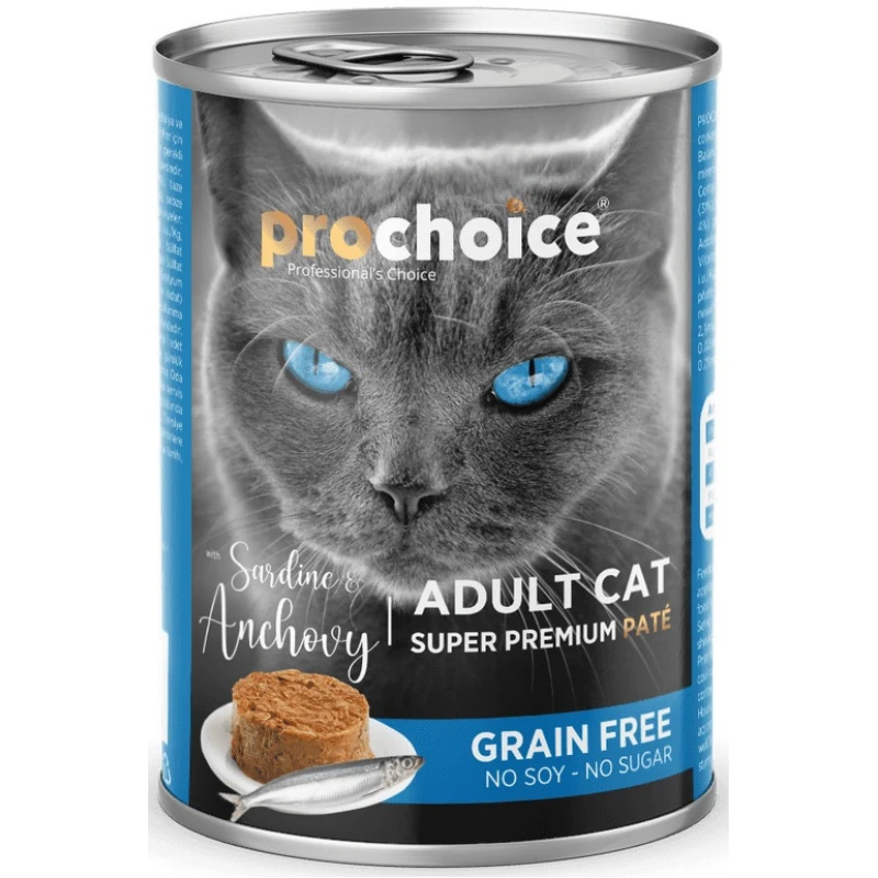 Prochoice Adult Cat Sardine & Anchovy Pate Grain Free Υγρή Τροφή Γάτας με Σαρδέλα & Γαύρο 400gr ΓΑΤΕΣ