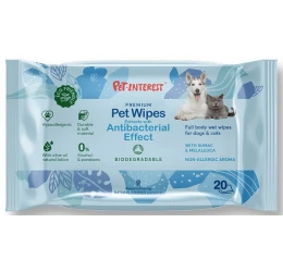 Βιοδιασπώμενα Μαντηλάκια Καθαρισμού Pet Interest Antibacterial Effect 20τμχ Βιοδιασπώμενα Μαντηλάκια Καθαρισμού Pet Interest Antibacterial Effect 20τμχ