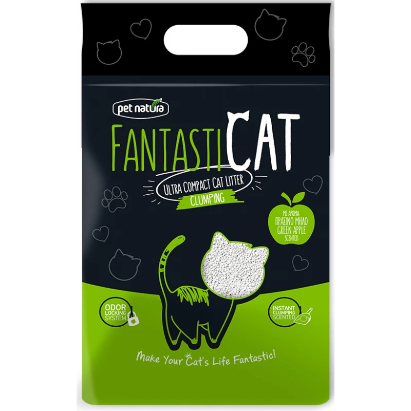 Αμμος Γάτας Pet Natura FantastiCat 10lt με Ζεόλιθο και άρωμα Πράσινο Μήλο Γάτες